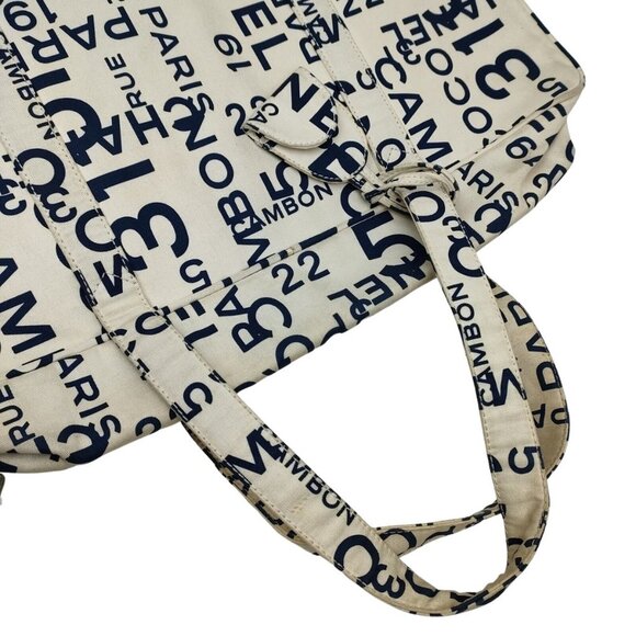Authentic CHANEL Rue Cambon Travel Bag Vintage White & Navy Canvas - Picture 6 of 11